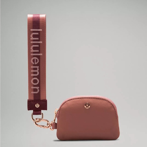 Lululemon Dual Pouch Wristlet Wordmark- Garnet/Spiced Chai/Flush Pink - Picture 4 of 4